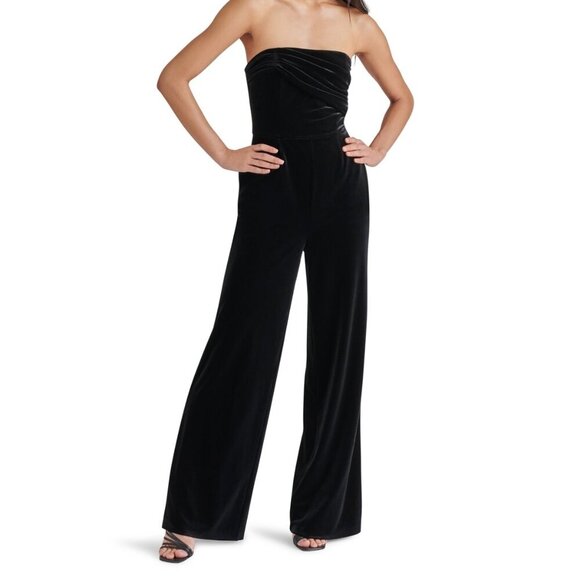 Steve Madden Swanilda Black Velvet Strapless Wide-Leg Jumpsuit NWT S - Picture 5 of 5